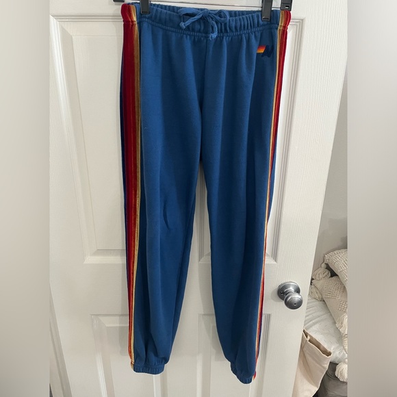 Aviator Nation Double-sided Velvet 5 Stripe Sweatpants - Ocean Blue - Picture 6 of 14